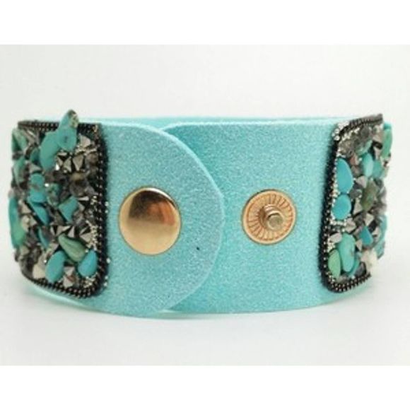 Blue Turquoise Rock Turquoise Leatherette Bracelet - Picture 2 of 2